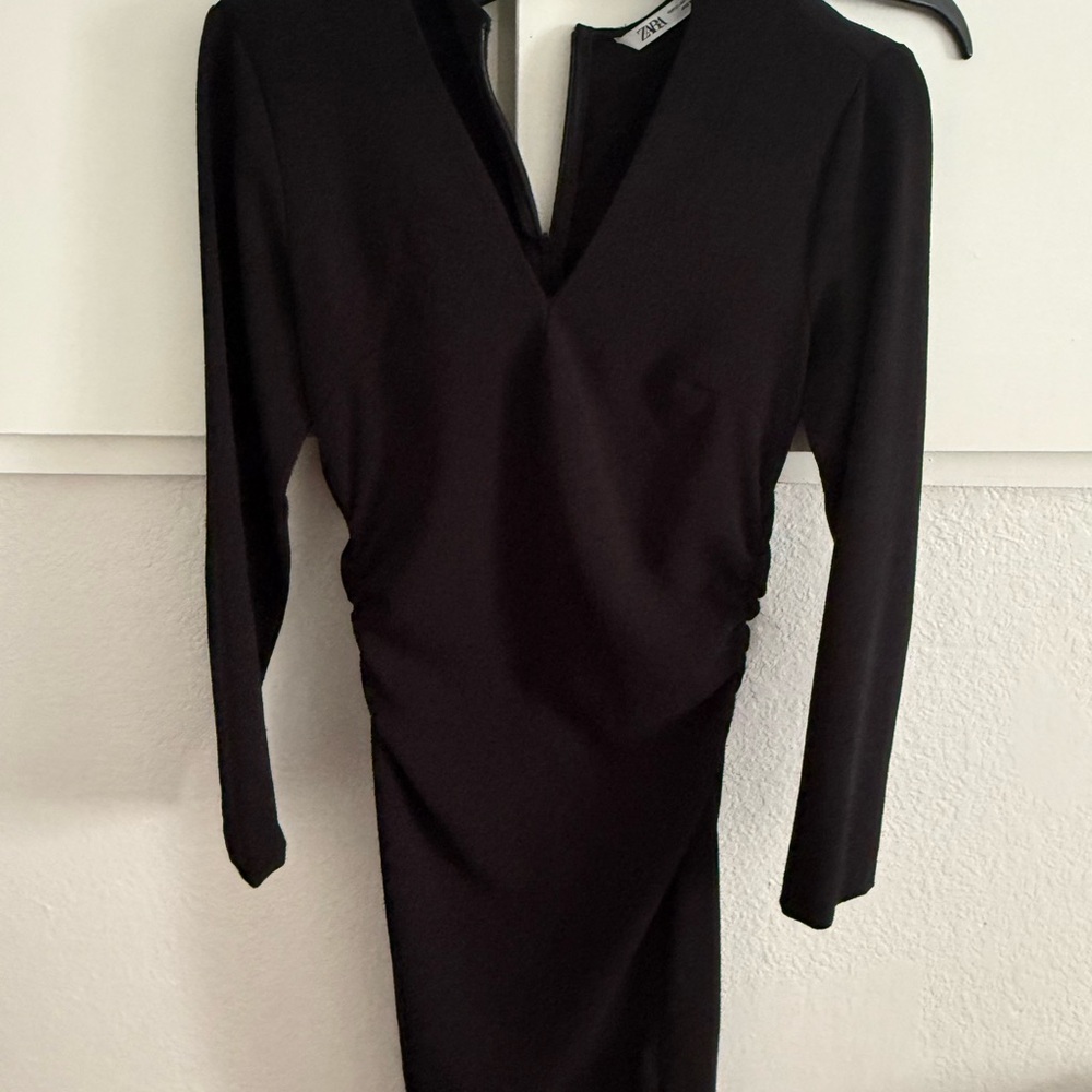Zara Black Ruched Wrap Bodycon Dress